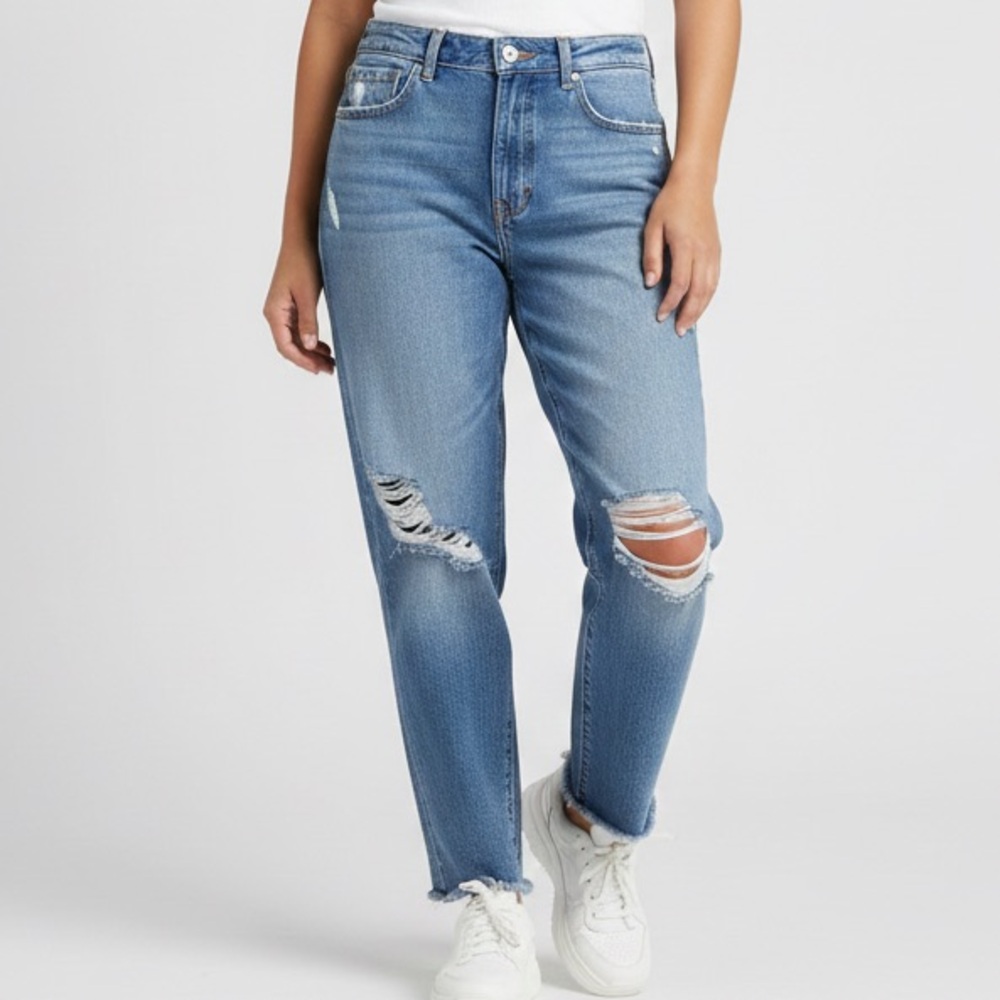 Good American Distressed High-Rise Straight-Leg / ankle cropped jeans Size 4/27
